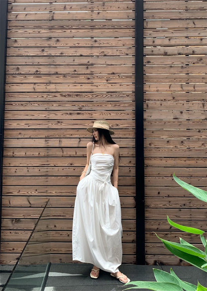 25Sep. 知性哲學抹胸襯衫料繫帶連身裙 白