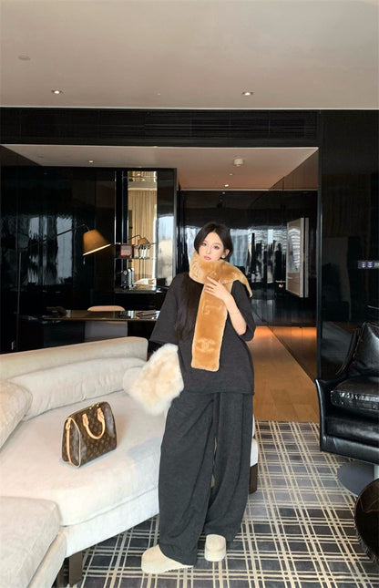 26Jan. Lazy hoodie羊毛雲朵美式過冬套裝 杏/黑灰