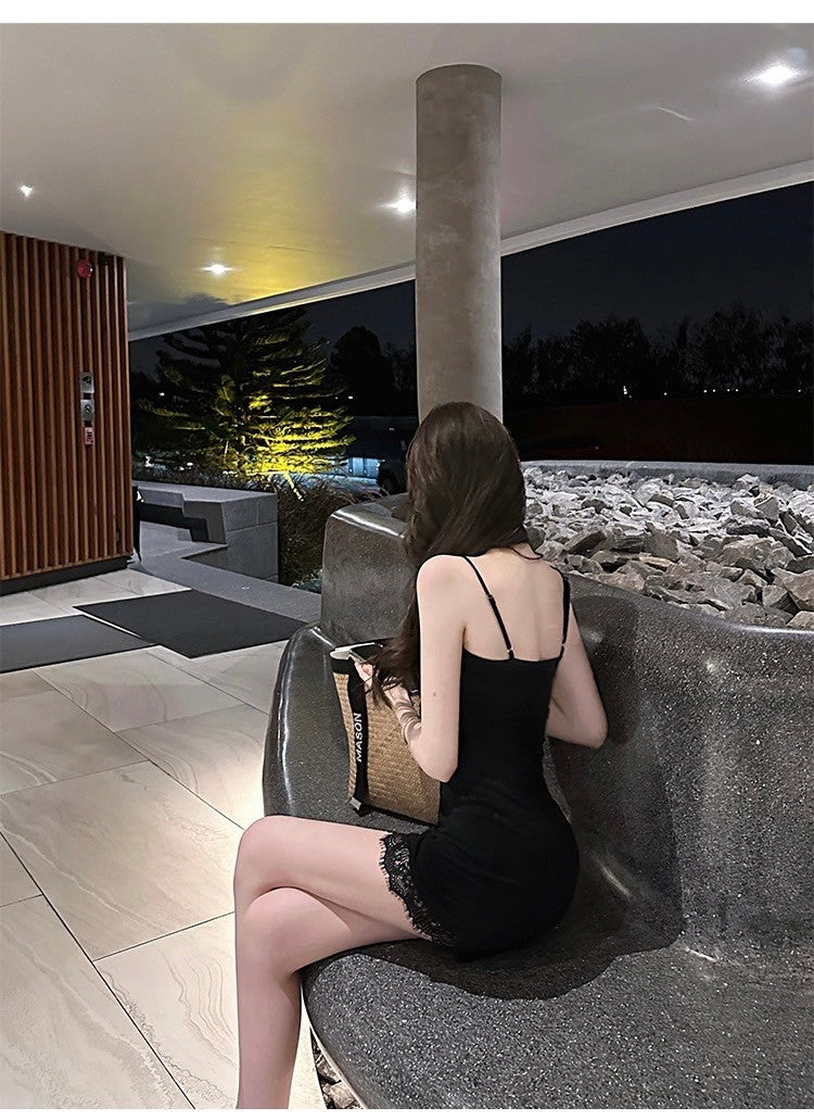 Mar. ys1 嬌矜私藏 性感透視感蕾絲針織連身裙 黑