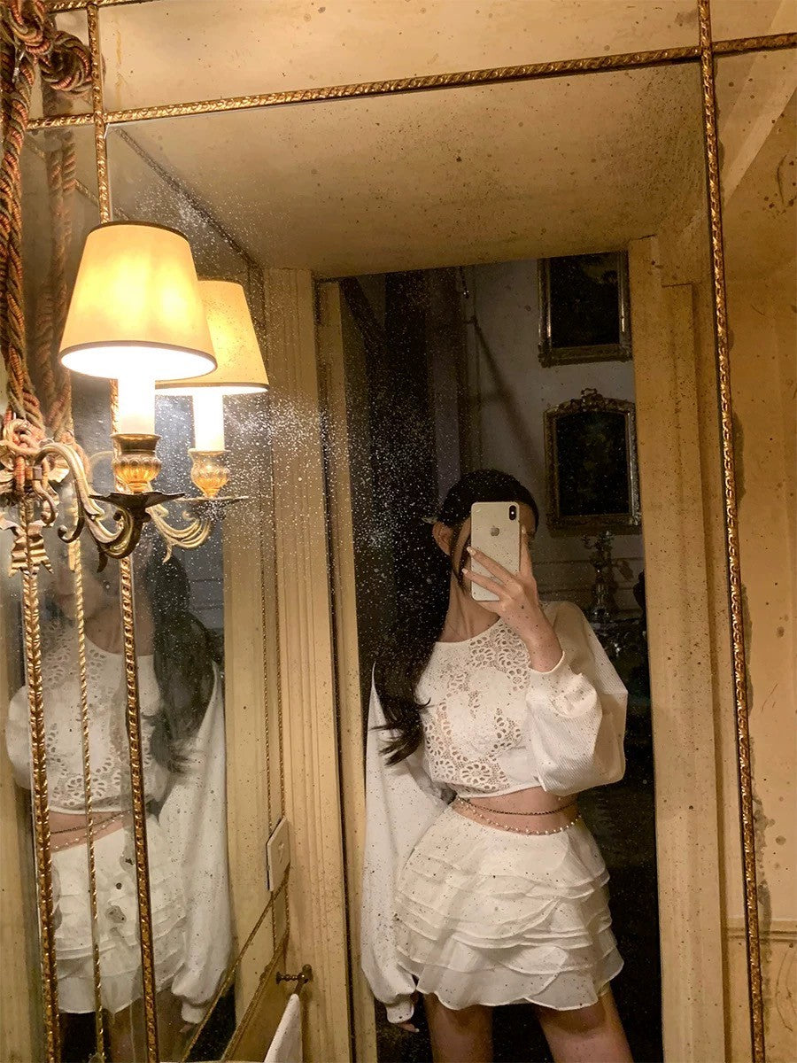 Apr. 浪漫多層裁切荷葉邊蛋糕裙 白