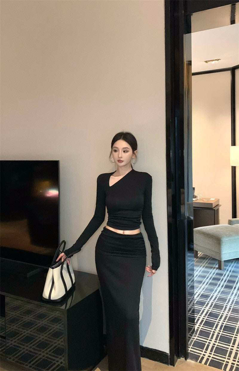 26Jan. 好身材有氧2.0不規則設計感休閒褲/半身裙套裝 黑灰/純黑