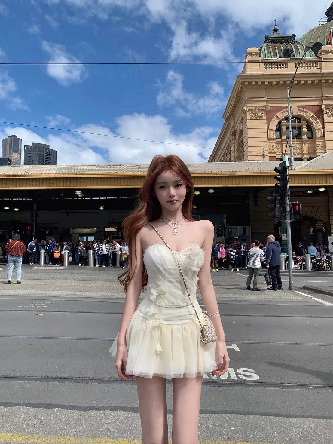 26Apr. 捕夢少女 少女層次感花紗抹胸套裝 杏