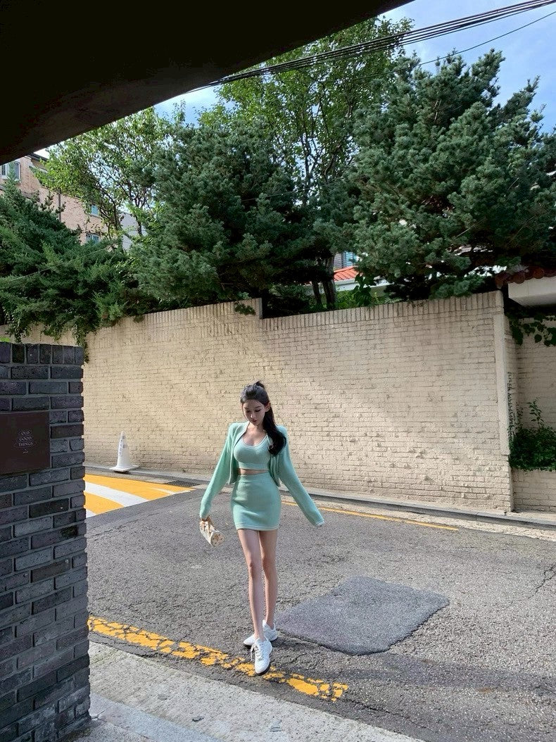 25Oct. 早秋通勤百搭運動半身裙3件套 薄荷綠