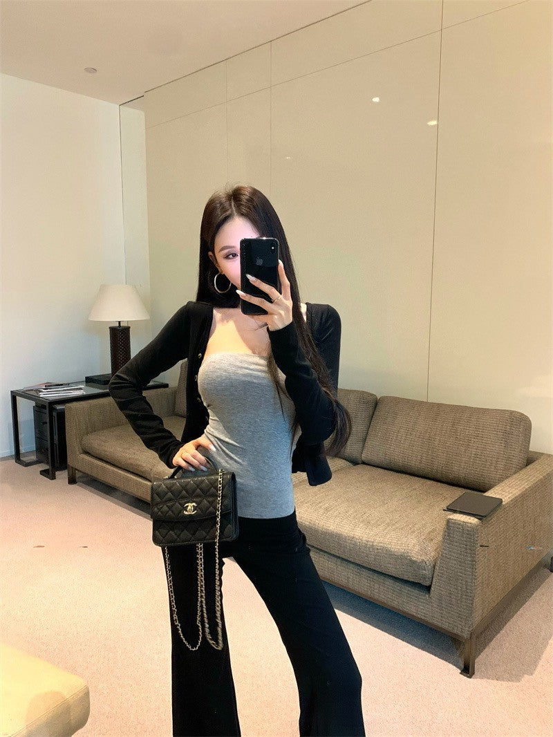 Jun. 黑色排扣防曬開衫 雲感面膜抹胸 紫/灰