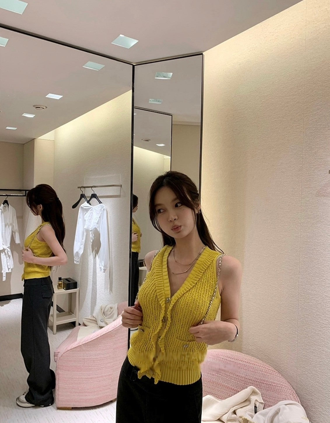 Mar. 早春甜心 Jennie香香同款招財黃針織背心開衫兩件組 黃