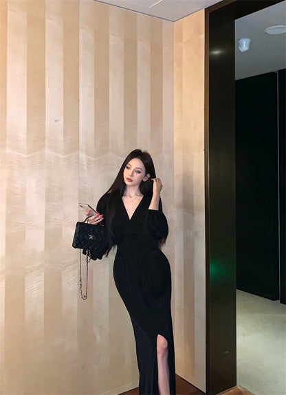 25Aug. 美的很輕鬆氛圍感收腰燈籠袖連身裙 粉/黑