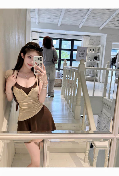 26Jul. 素顏美chic純慾芭蕾裙兩件套 咖色系