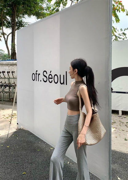 May. 雜誌編輯 美式慵懶背心開衫2件套 卡其 高腰顯瘦休閒褲 灰