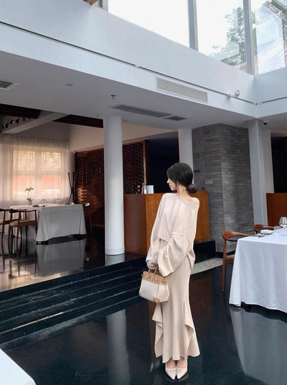 25Nov. 秋冬大氣簡約羊毛針織魚尾裙套裝 卡杏