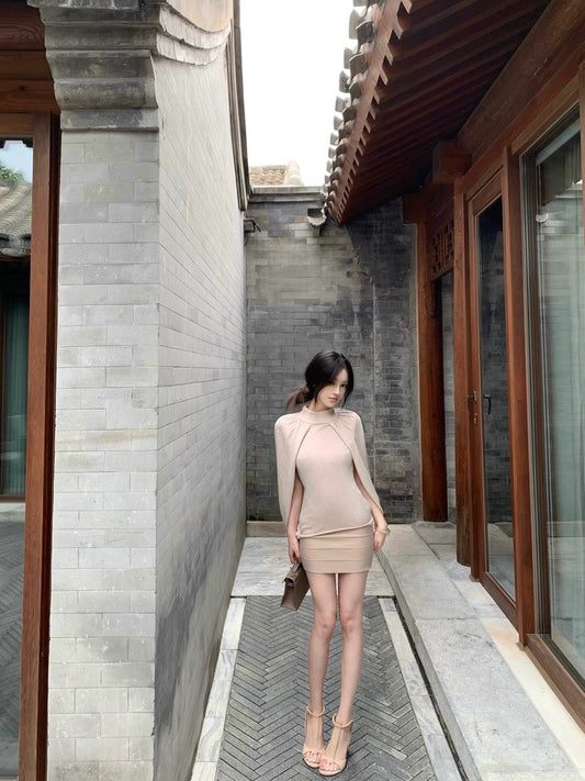 25Nov. 新法斗篷慵懶A字廓形羊毛針織上衣 米