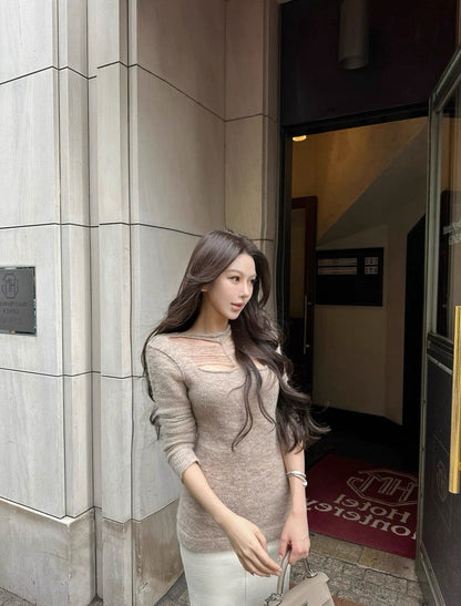 26Jan. 高級感手工縷空絲線圓領針織上衣 4色