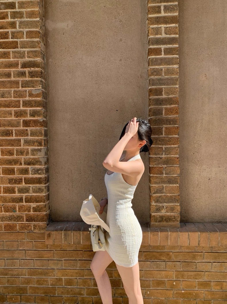 25Aug. 高級貴婦仿鱷魚皮紋工字背心/連身裙 白