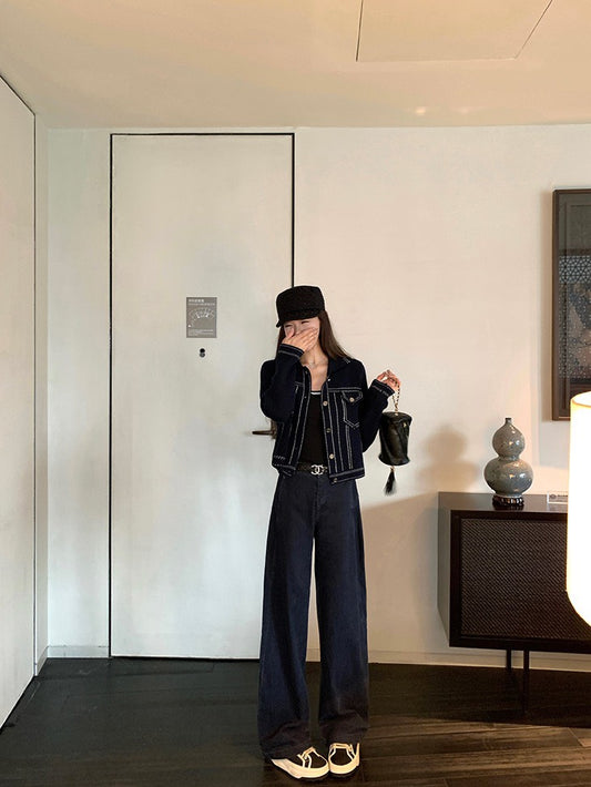 25Nov. 復古vtg水洗色解構版型棉料休閒褲 vtg暗藍