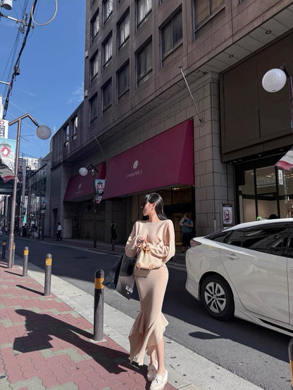 25Nov. 秋冬大氣簡約羊毛針織魚尾裙套裝 卡杏