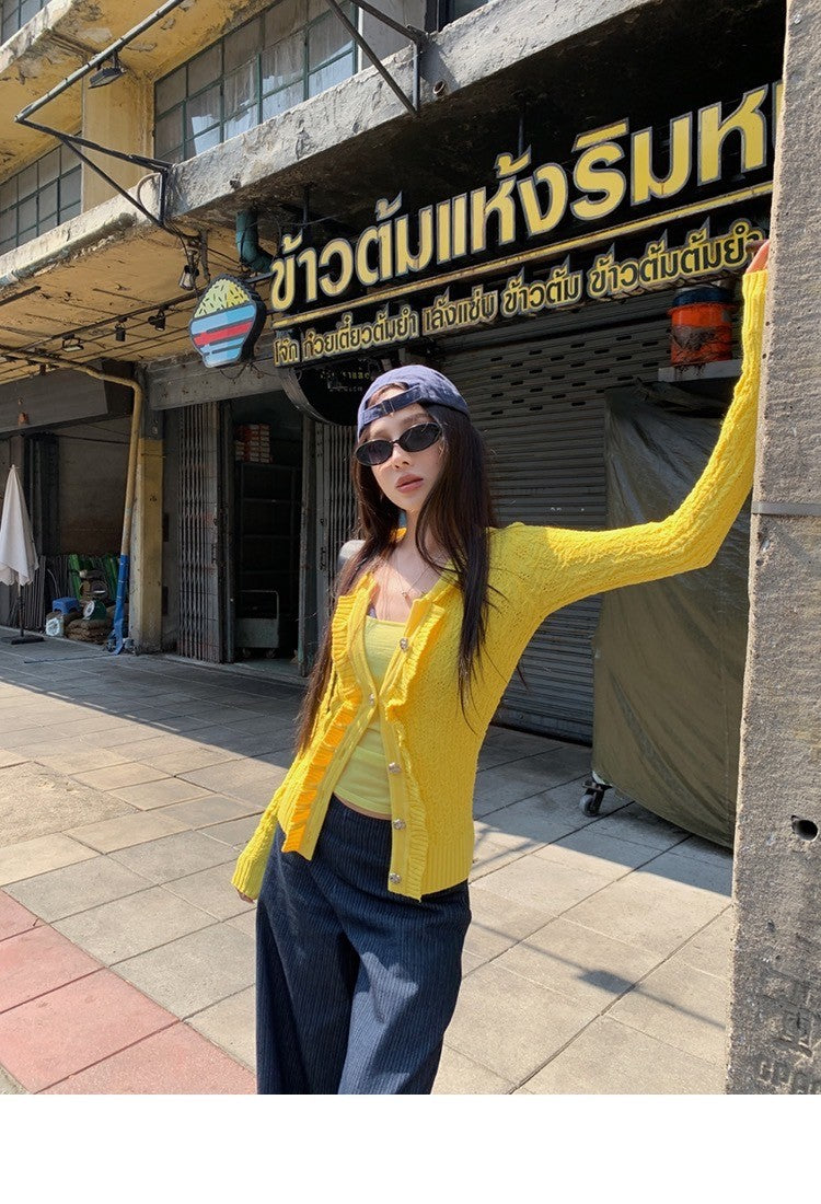 Mar. 早春甜心 Jennie香香同款招財黃針織背心開衫兩件組 黃