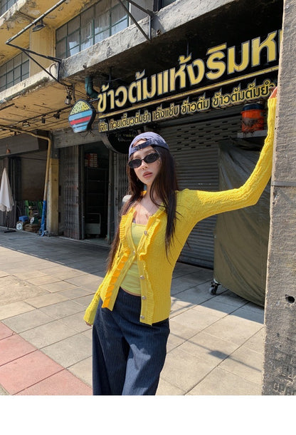 Mar. 早春甜心 Jennie香香同款招財黃針織背心開衫兩件組 黃