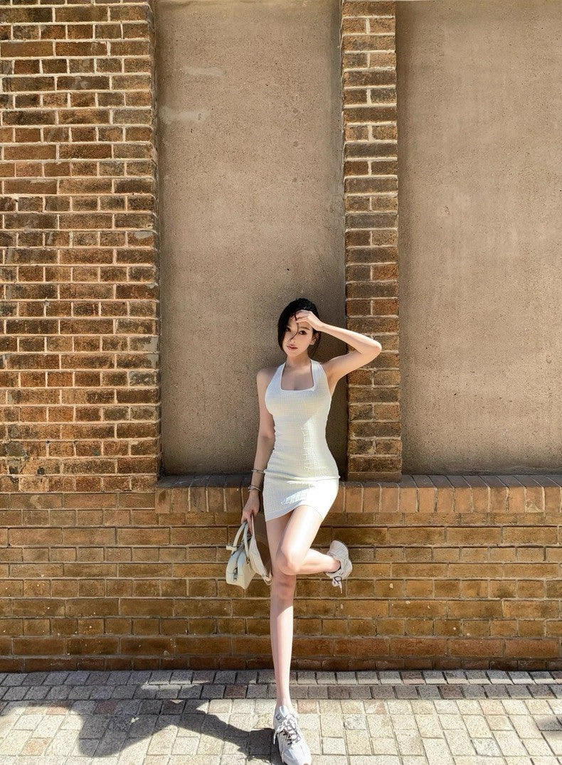 25Aug. 高級貴婦仿鱷魚皮紋工字背心/連身裙 白