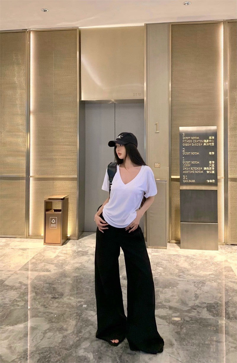 Mar. 基礎V領素顏T 寬鬆休閒短袖上衣 黑/白