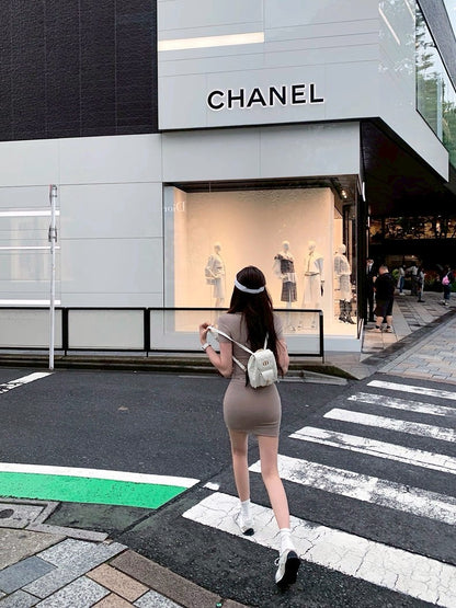 25Aug. Daily曲線套裝 低調基礎純色半身裙套裝 奶茶