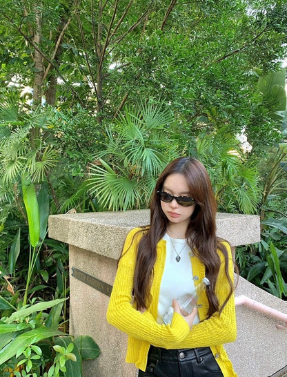 Mar. 早春甜心 Jennie香香同款招財黃針織背心開衫兩件組 黃