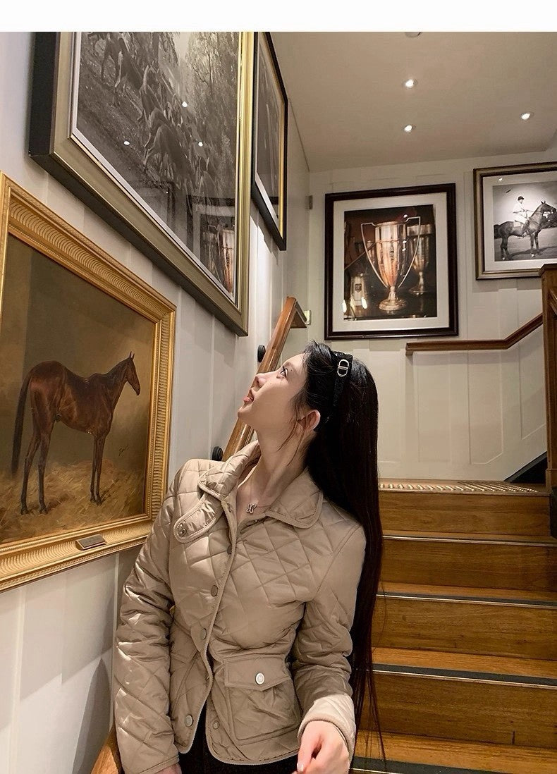 25Dec. Rha1*老錢菱格紋收腰羽絨外套 卡其