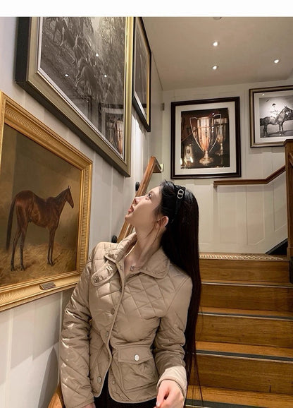 25Dec. Rha1*老錢菱格紋收腰羽絨外套 卡其