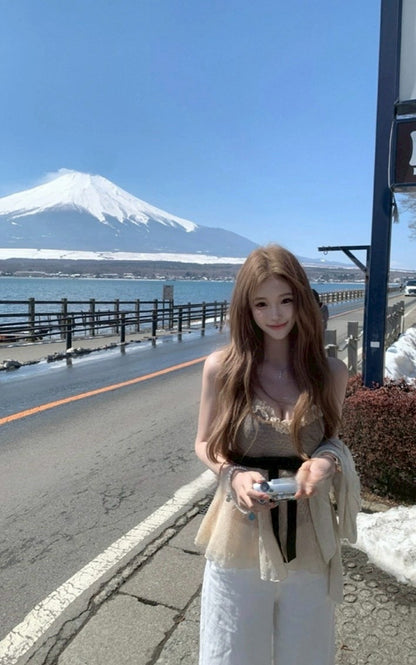 Jun. 初戀白月光氣質蝴蝶結收腰重工背心 格子花