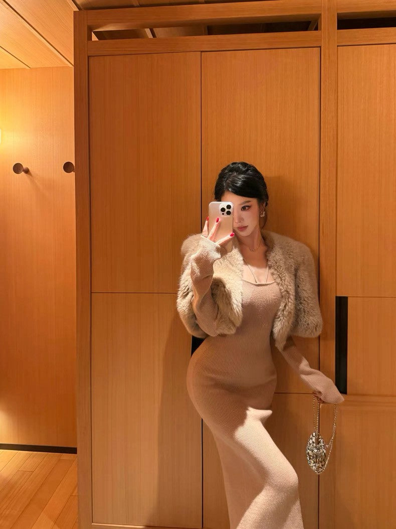 26Jan. 巨性感曼妙身材百搭針織連身裙 卡/灰