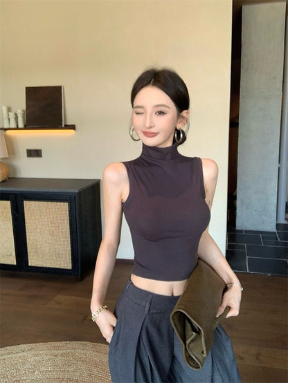 May. 個性簡約半高領純色背心 新款西裝休閒長褲 灰