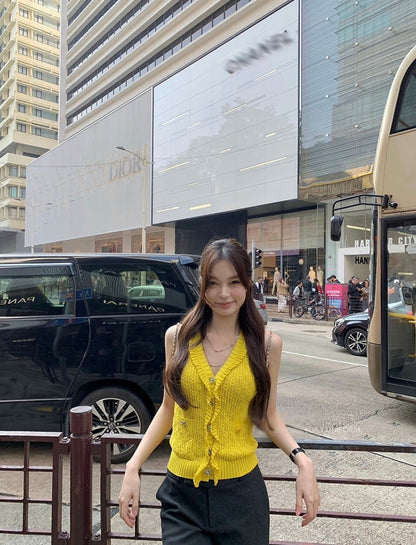 Mar. 早春甜心 Jennie香香同款招財黃針織背心開衫兩件組 黃