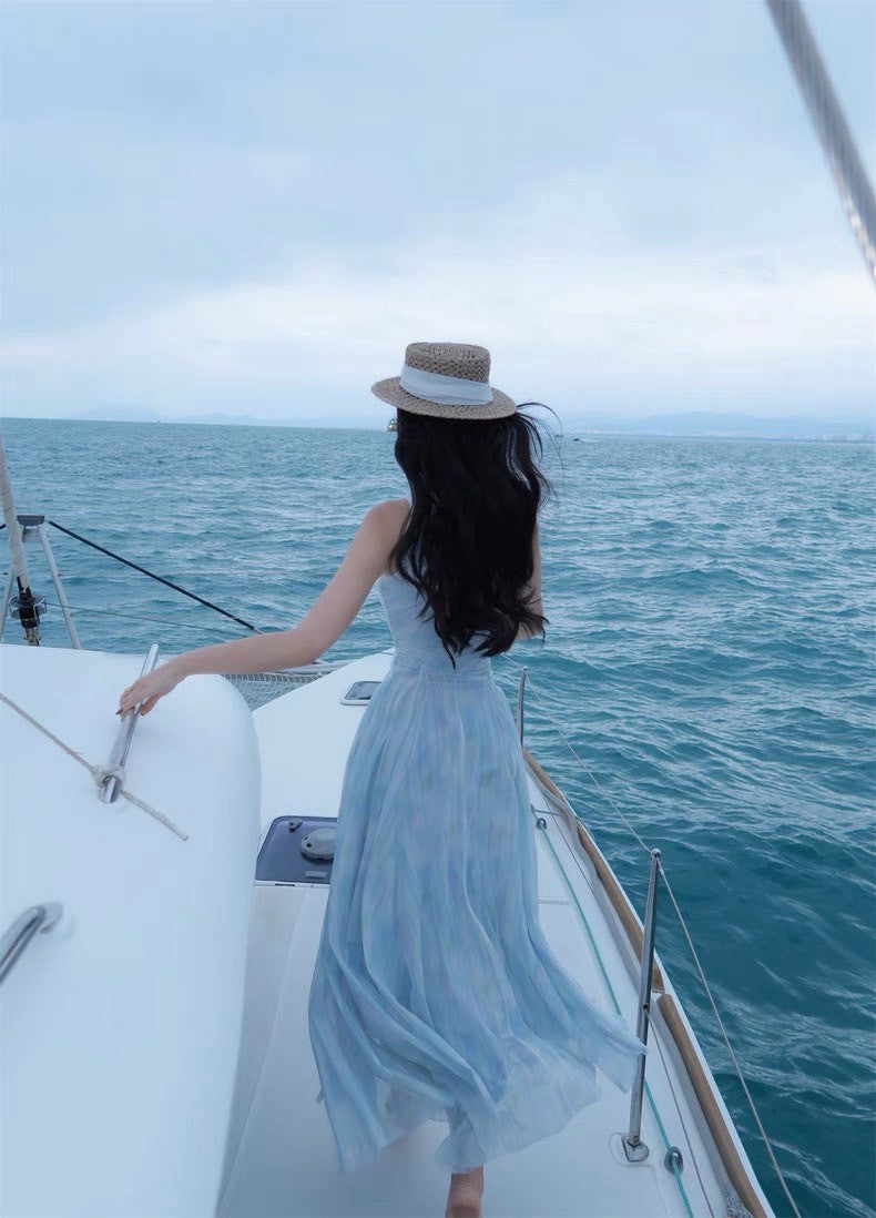 25Aug. 「雙共生」摩登情人復古扭結收腰裙擺連身裙 水波藍