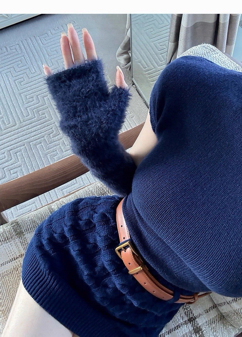 25Dec. 天菜女友嗲欲圓領直肩針織上衣（附手袖）藏藍