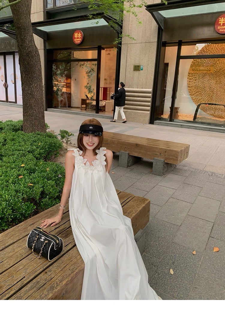 25Aug. 蘇黎月光花 手工立體花朵渡假 背心版/連身裙版 白