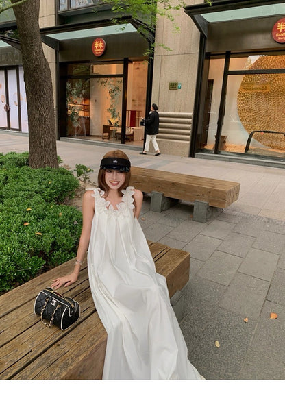 25Aug. 蘇黎月光花 手工立體花朵渡假 背心版/連身裙版 白