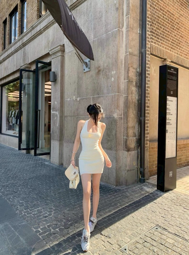 25Aug. 高級貴婦仿鱷魚皮紋工字背心/連身裙 白