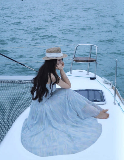 25Aug. 「雙共生」摩登情人復古扭結收腰裙擺連身裙 水波藍