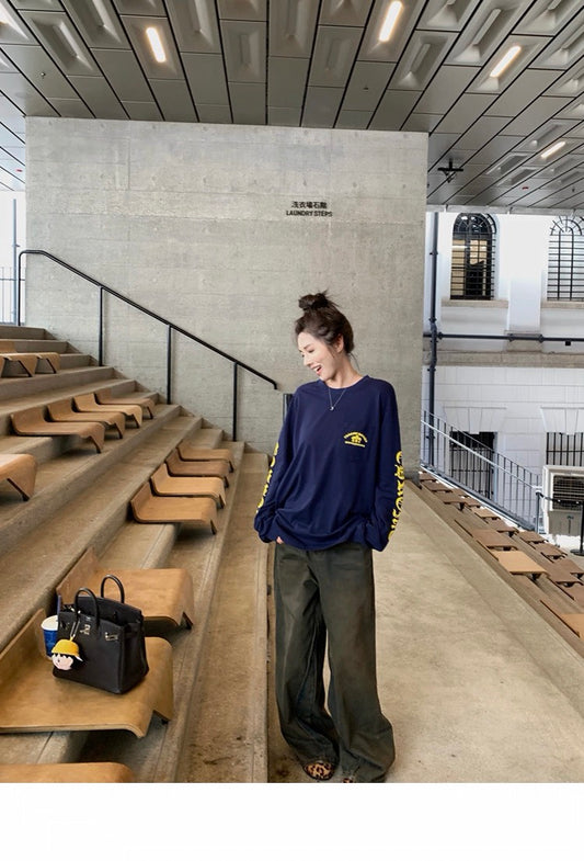 25Dec. 私藏’KE羅心‘慵懶寬鬆撞色長袖上衣 藍