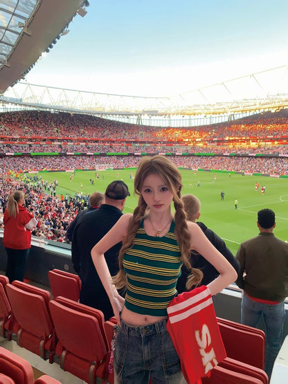26Jun. 辣妹狙擊美式挖背綁帶包臀裙 綠條紋 2版型