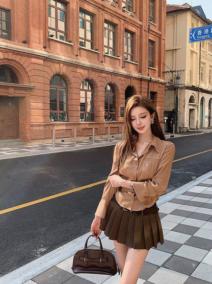 25Oct. 優雅高智姐姐 經典翻領襯衫半身裙套裝 焦糖咖套裝