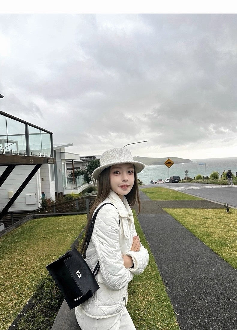 25Dec. Rha1*老錢菱格紋收腰羽絨外套 白