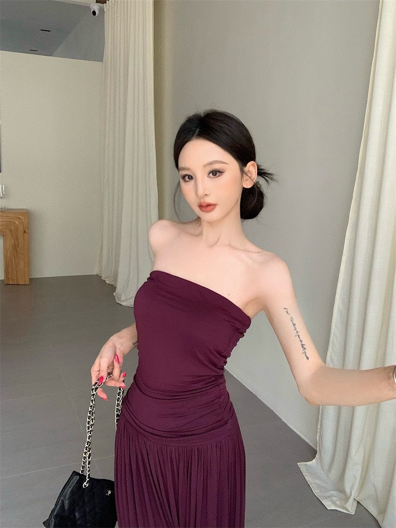 25Nov. 嫩芽紫花百搭打底抹胸半身裙套裝 紫羅花/嫩芽綠