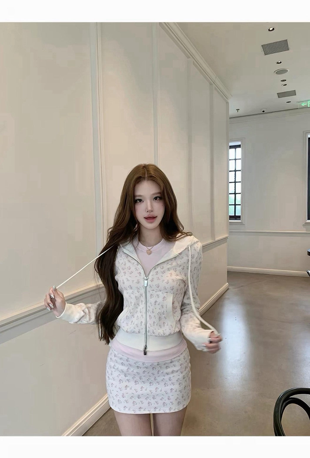 26Oct. 漫感韓女 可愛華夫格碎花連帽外套 粉碎花/藍碎花