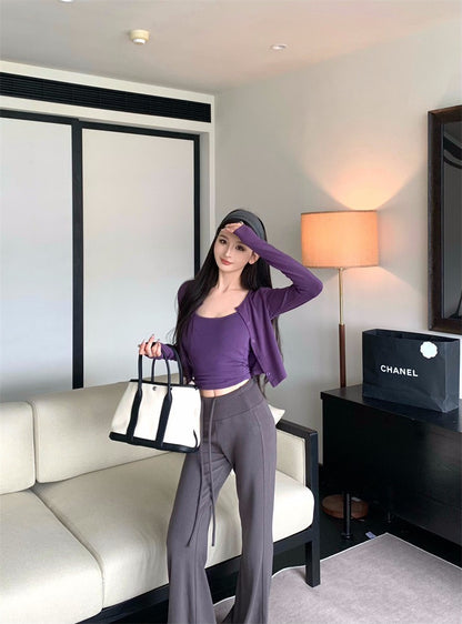 25Nov. 運動休閒搭一套上衣2件組 紫 顯瘦抽繩休閒褲 深灰