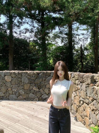 25Aug. 貝妮老錢感polo領背心 米白