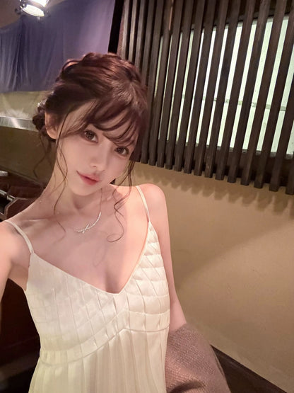 25Dec. 京都貴女法式輕奢米色針織開衫/緞面重工背心/修身米色短褲