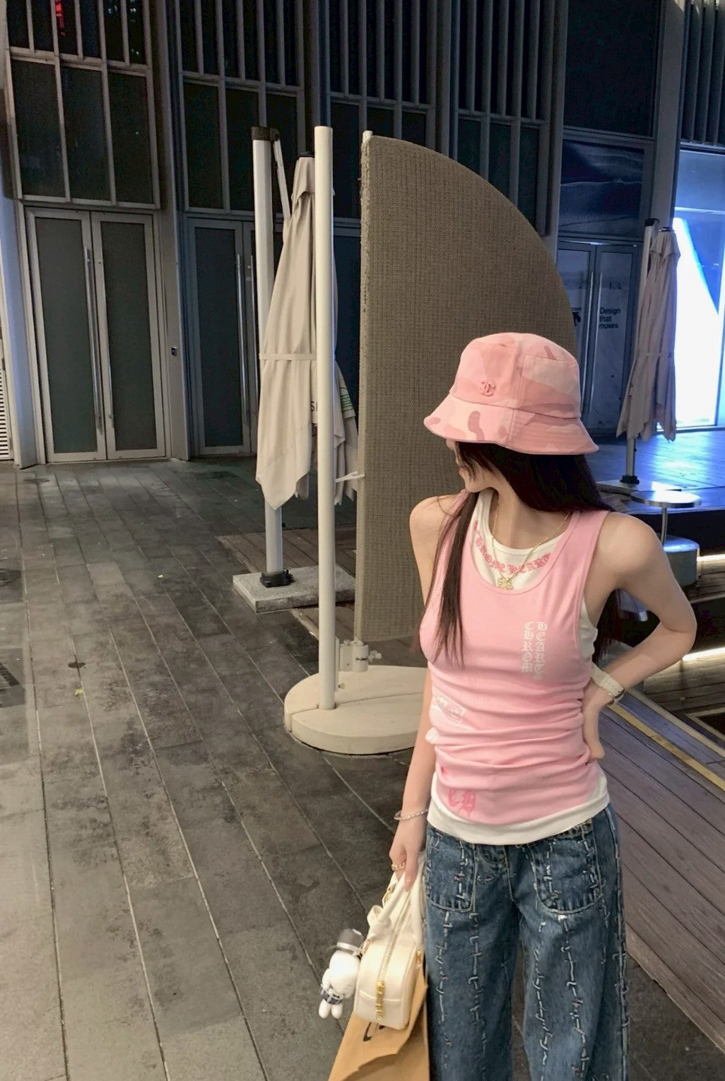 May. 反骨辣妹 梵文印花buff棉質背心 雙色可疊穿 粉/白/黃