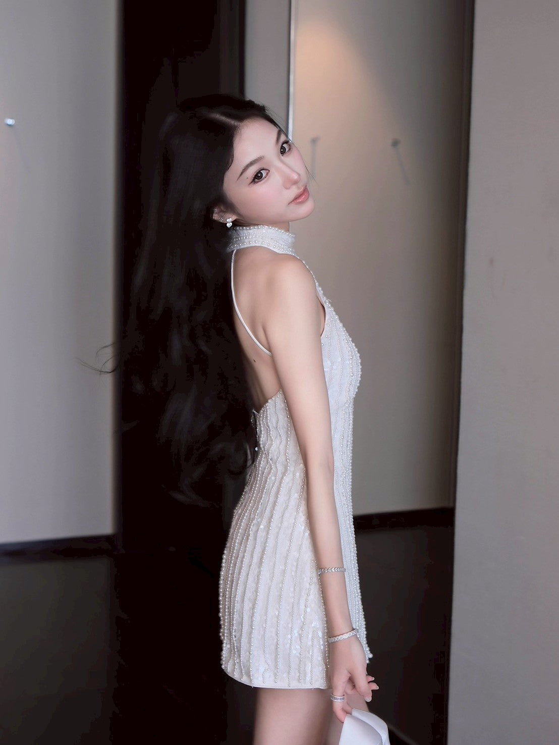 26Feb. limited white after party手工珍珠小禮服