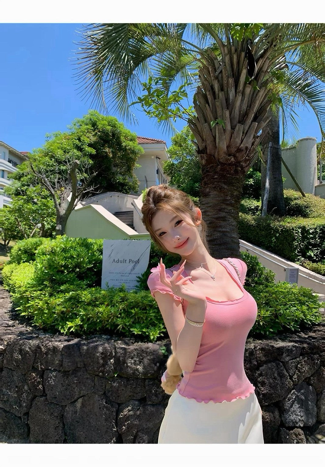 26Jul. 美慾奶tee可愛花邊U領上衣 粉