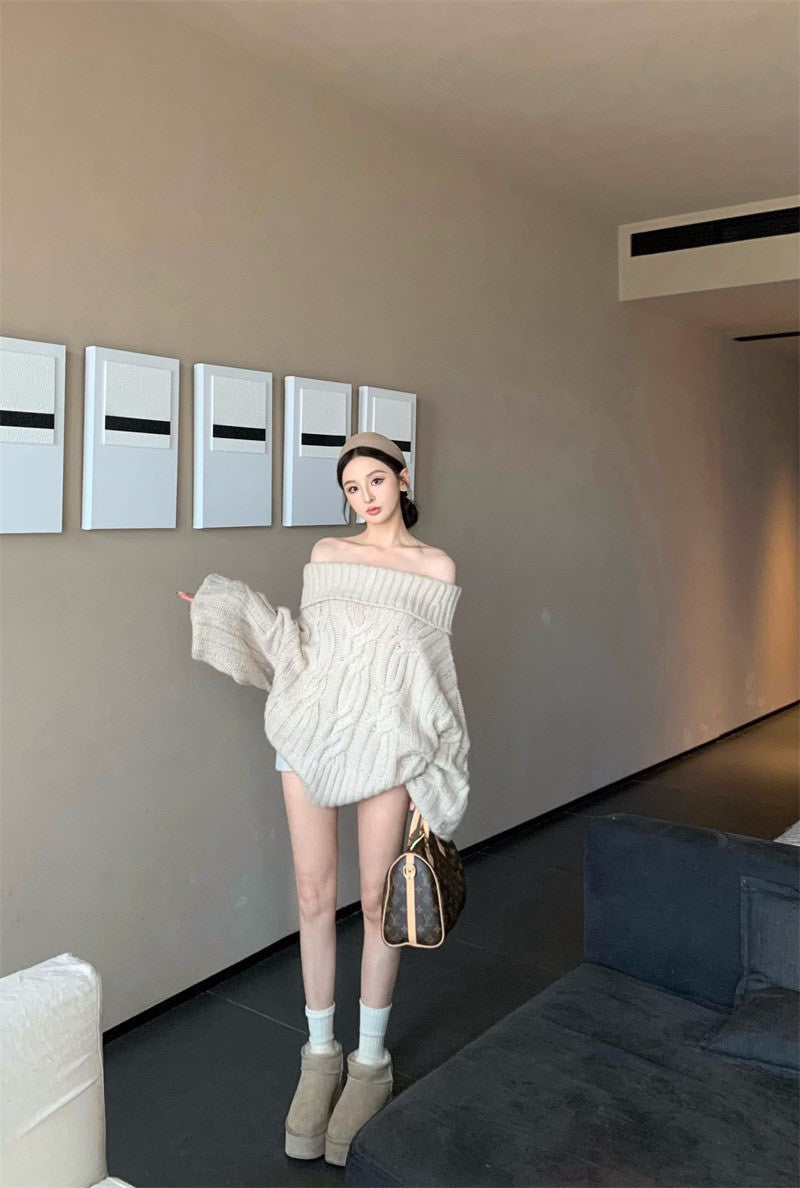 25Dec. Romantic慵懶純慾vibe一字領麻花針織上衣 卡