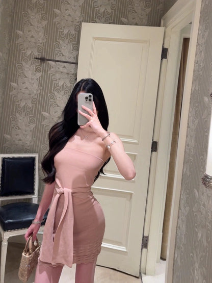 25Aug. 溫香晚玉 絕頂版型抹胸針織套裝 粉